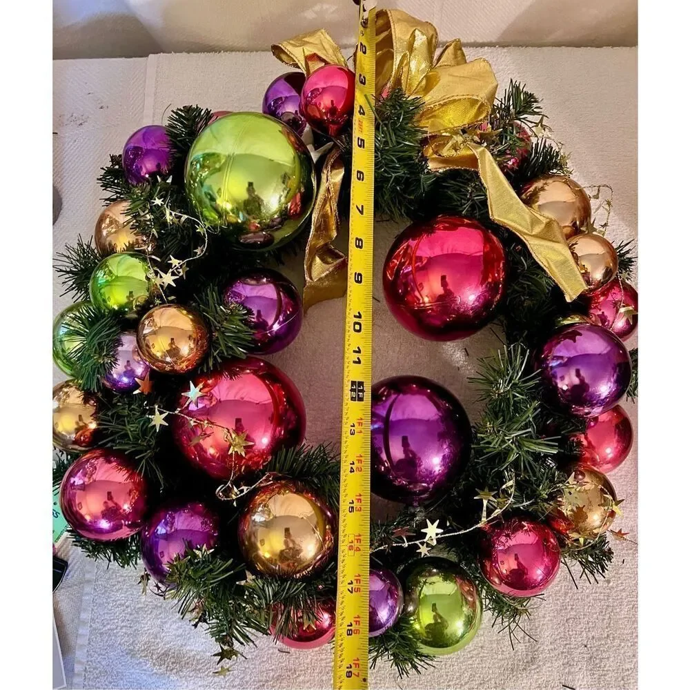 19” Vibrant Christmas Ball Wreath w Greenery and Bow